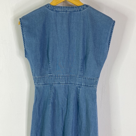 Loft Petite Chambray Button Down Flare Dress in Botanic Blue - Picture 7 of 13